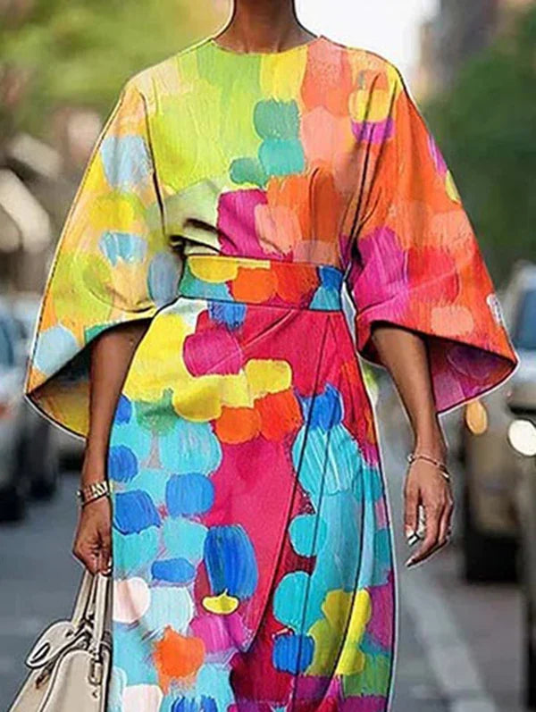 Luxurious Modigirl Women's Summer Midi Dress featuring vibrant African print, short sleeves, and a tied waist for a chic casual look.