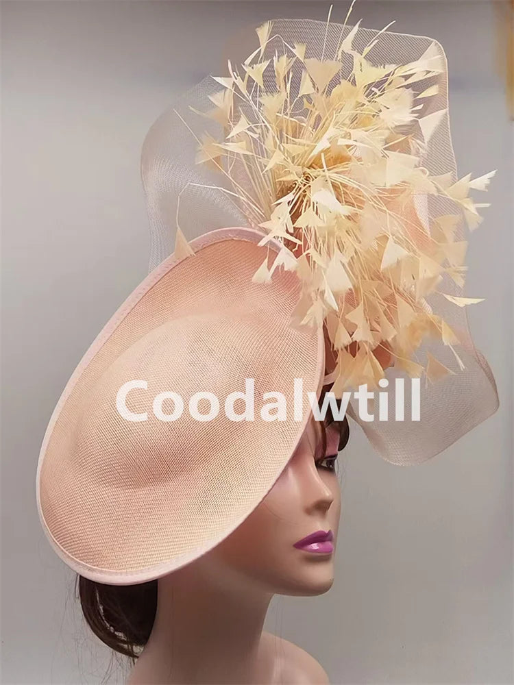 Stunning profile view of the elegant pillbox fascinator hat, highlighting its fashion-forward design suitable for all four seasons.