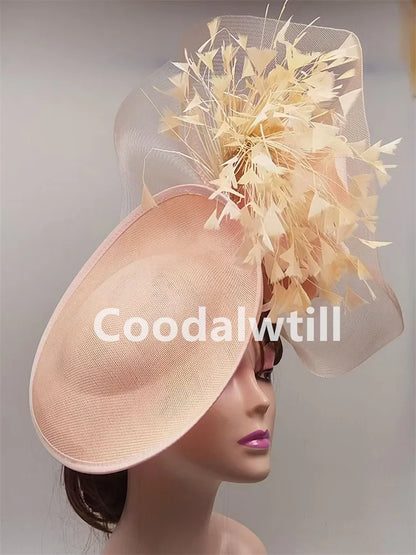 Stunning profile view of the elegant pillbox fascinator hat, highlighting its fashion-forward design suitable for all four seasons.
