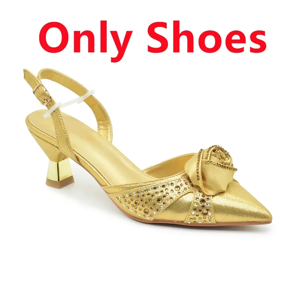 Matching elegant bag included in the women's Italian shoe set, adorned with beautiful handmade embellishments.