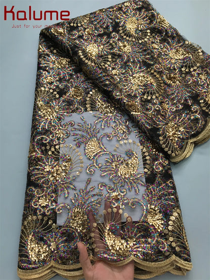 Vibrant colour palette of Kalume lace fabric, showcasing its eco-friendly design and premium materials, ideal for elegant evening wear.