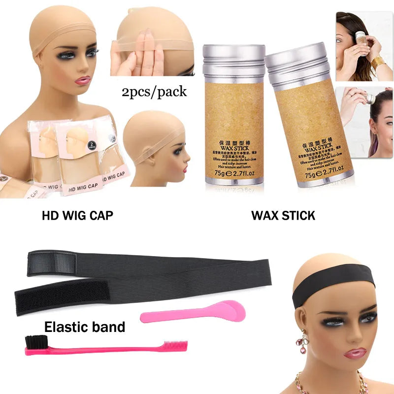 Sophisticated display of the Complete Wig Installation Kit items, featuring strong wig adhesives and nourishing hair products for ultimate style perfection.