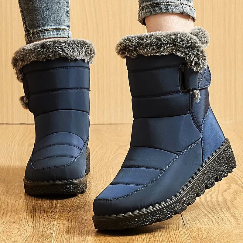 Chic women's ankle snow boots crafted with non-woven upper and durable rubber outsole, perfect for snowy days.