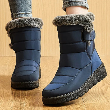 Chic women's ankle snow boots crafted with non-woven upper and durable rubber outsole, perfect for snowy days.