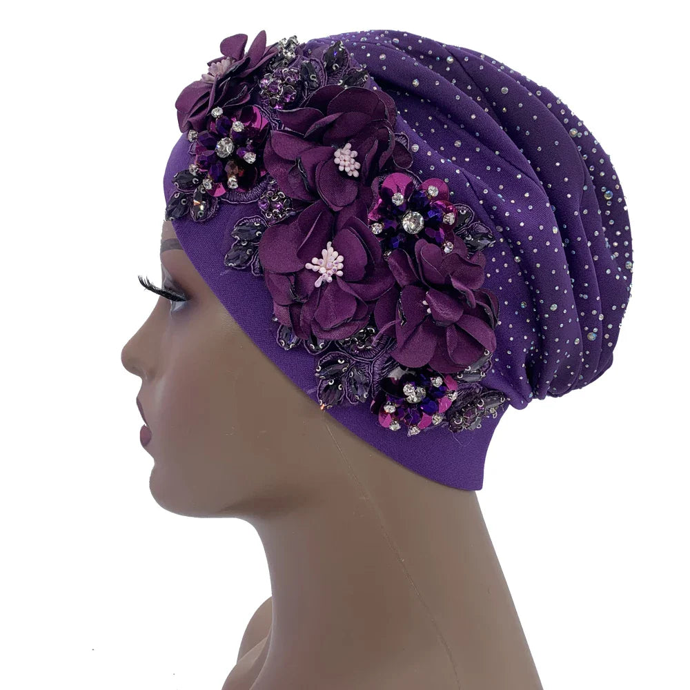 Versatile African turban cap displayed elegantly, showcasing its trendy style and slight stretch fit, ideal for women who appreciate fashion.