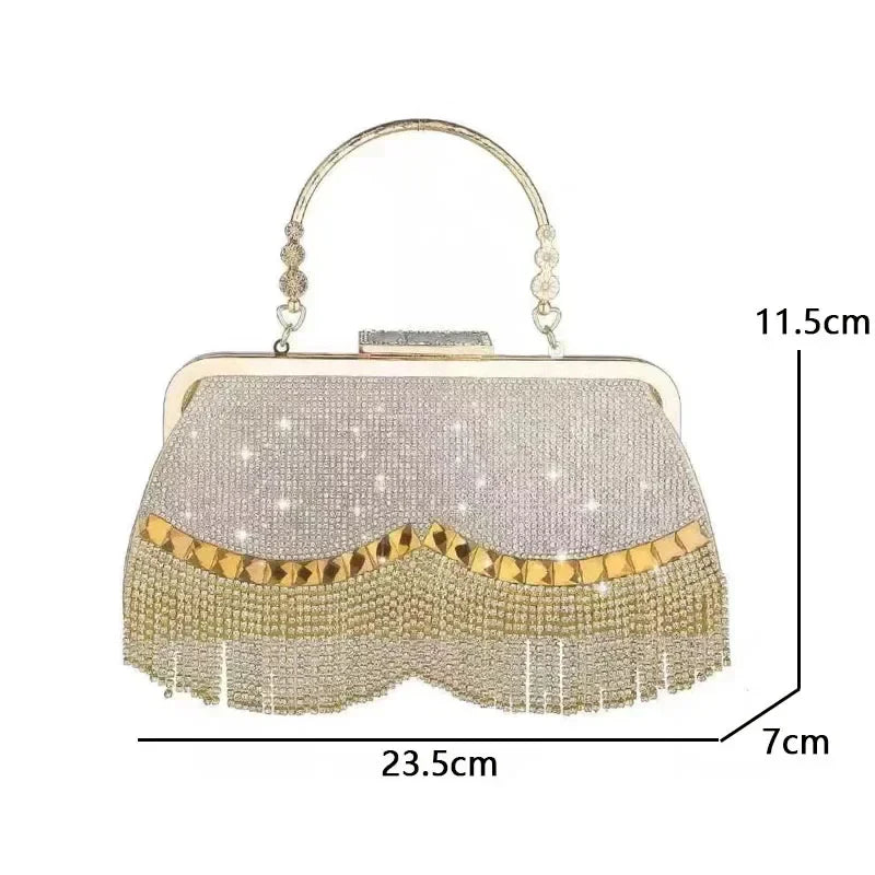 Luxury Ladies' Diamond Clutch Bag with Vintage Minaudiere Style for Weddings and Evening Parties, intricate diamond detailing.