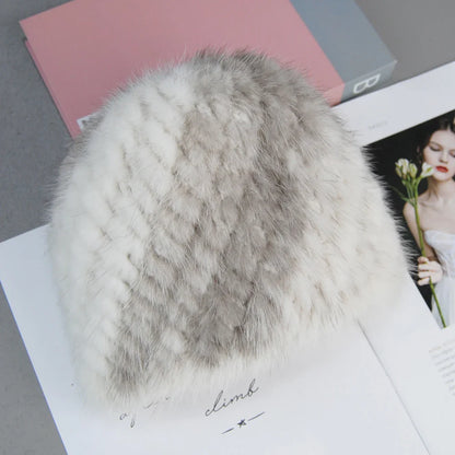 Fluffy Winter Cap showcasing stylish design with natural mink fur, ideal for a chic and warm look in cold weather.