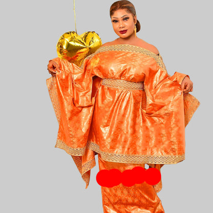 Elegant plus size African bazin dress set in royal blue, perfect for weddings, parties, featuring beautiful embroidery lace and stones.