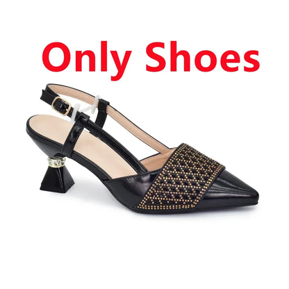 Stylish women's slingback high heels in coffee colour, intricately detailed with rhinestones, perfect for upscale occasions.