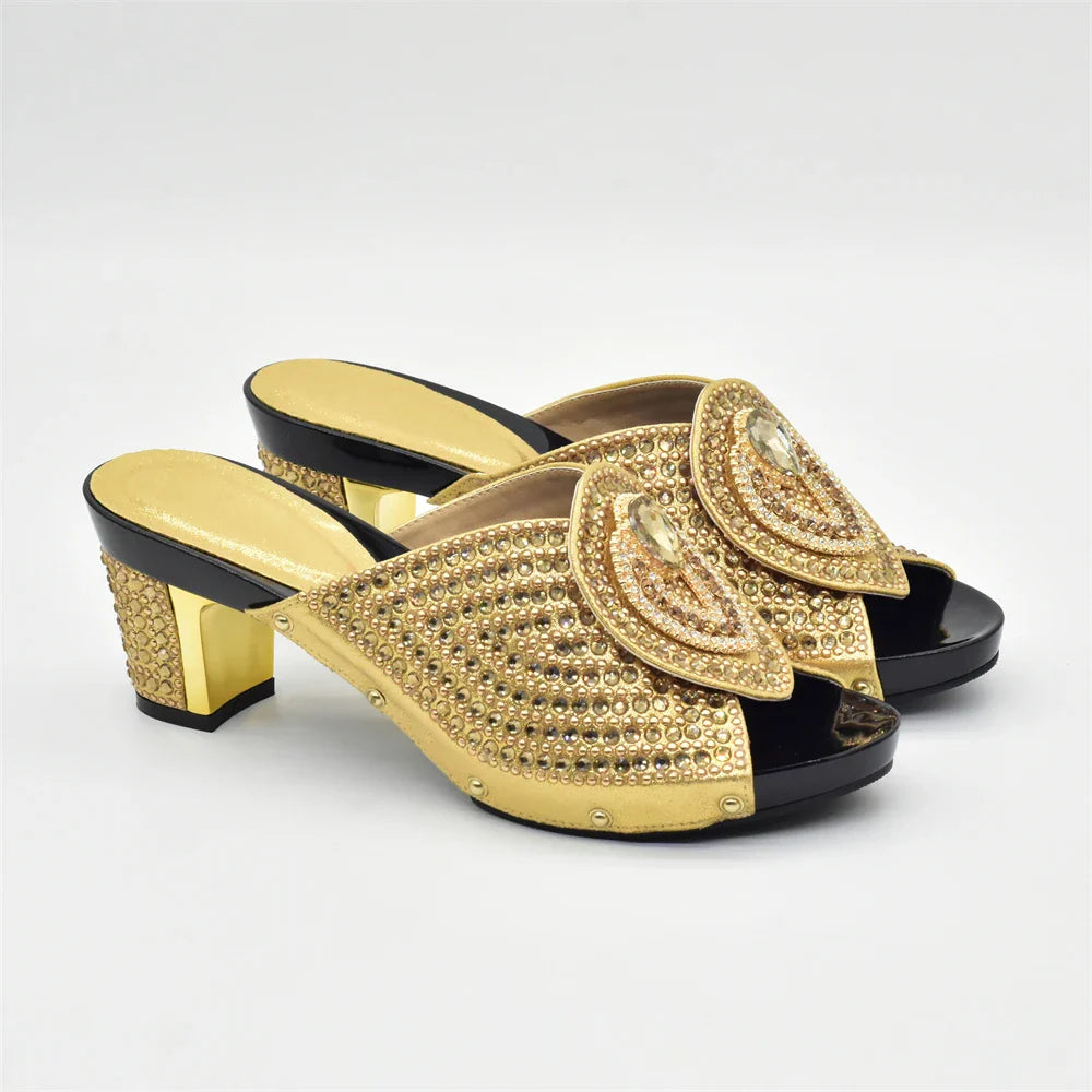 Elegant Italian ladies high heel shoe and bag set adorned with rhinestones, available in plus sizes 37-43, perfect for parties and special occasions.