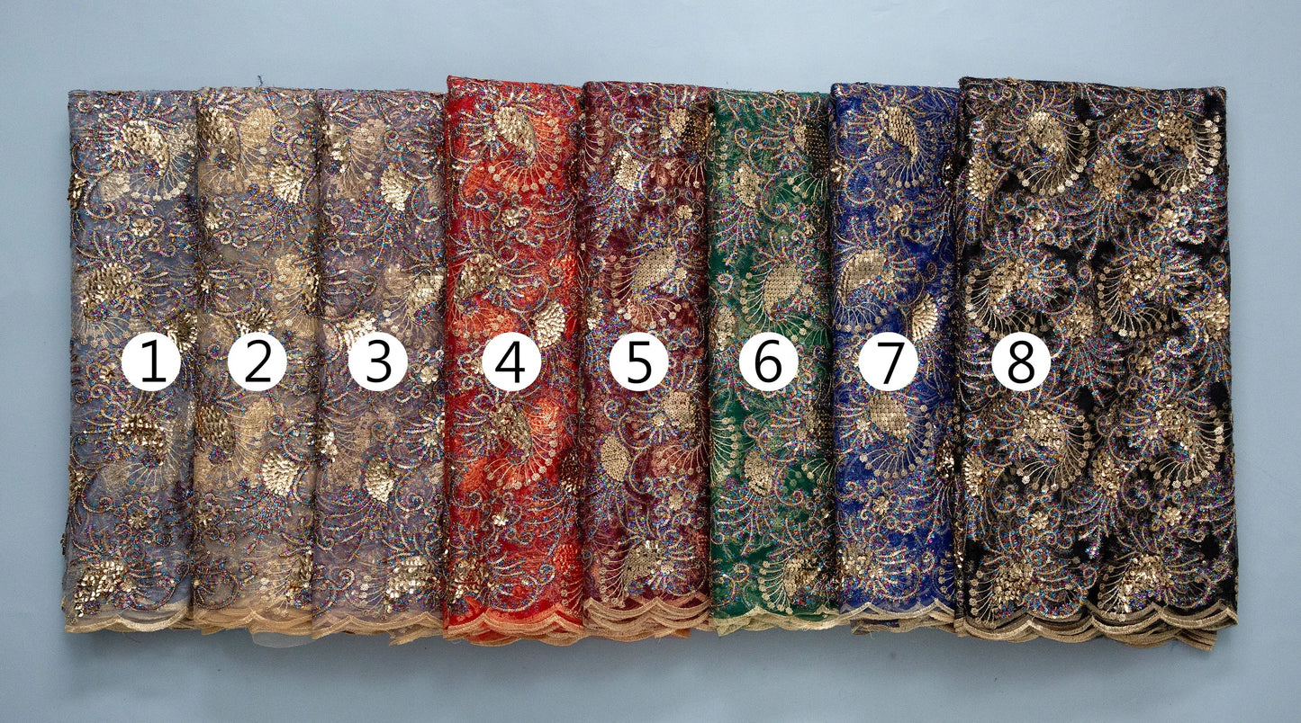 Detailed close-up of Kalume high-quality mesh lace fabric adorned with rhinestones, ideal for elegant fashion applications.