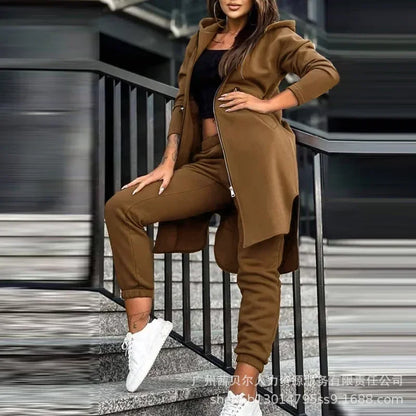 Elegant luxury tracksuit set for women by Hot Trends Area, showcasing a sophisticated hooded top and flattering fitted design ideal for effortless sophistication.
