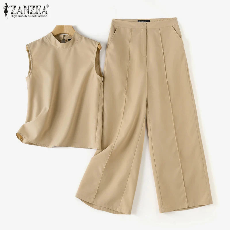 Fashion-forward composition of a chic two-piece matching set for women, combining elegance and versatility in office wear.