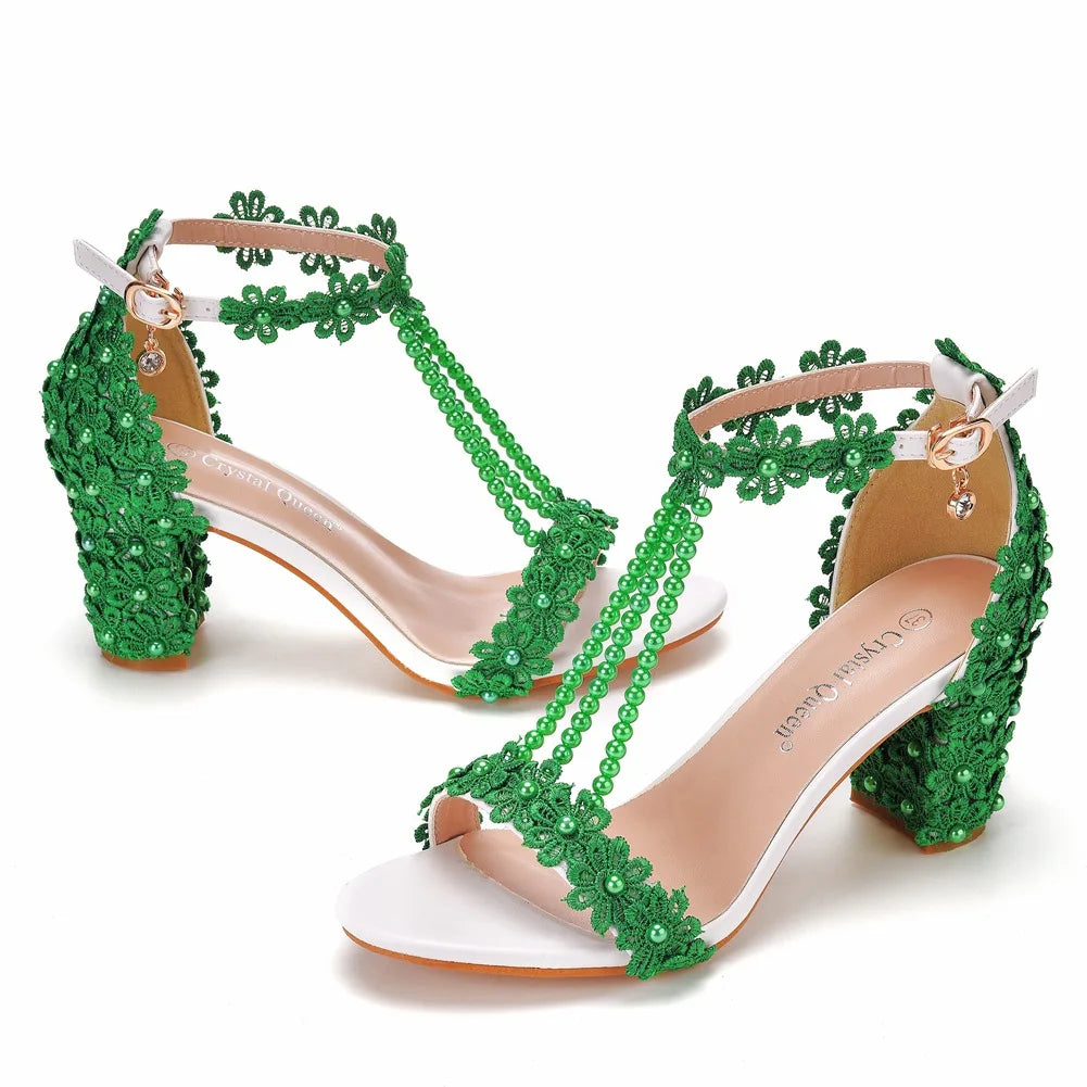 Sophisticated pink high heel gladiator sandals for plus size women, featuring open side vamp and embellished lace details for a trendy look.