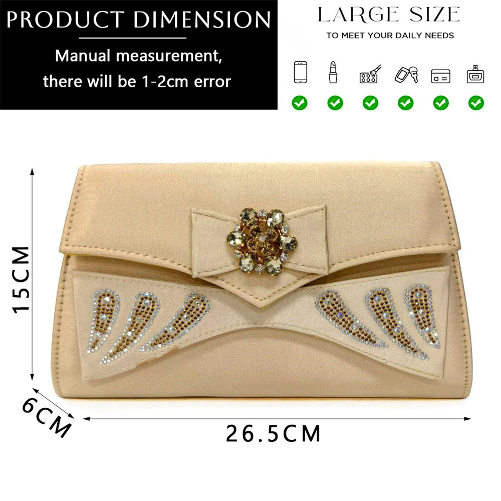 Chic purple handbag with a metal handle, matching the Venus Chan rhinestone peep toe high heels, showcasing sophistication and style