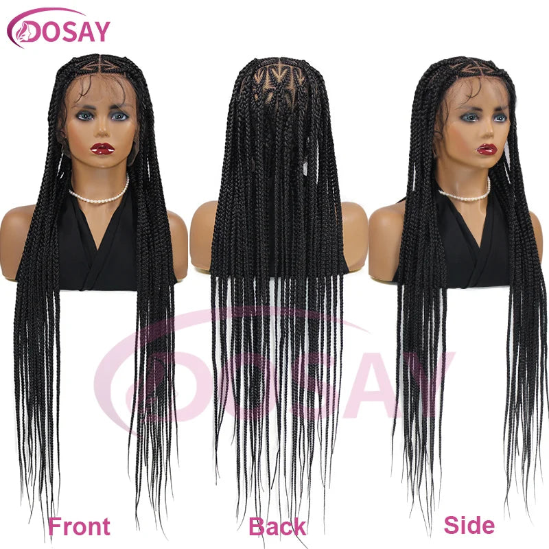 Side view of the Luxury 36-Inch Box Braids Lace Wig highlighting the intricate braided texture and vibrant colour options.