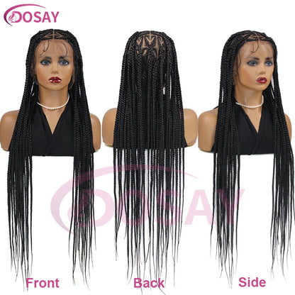 Side view of the Luxury 36-Inch Box Braids Lace Wig highlighting the intricate braided texture and vibrant colour options.