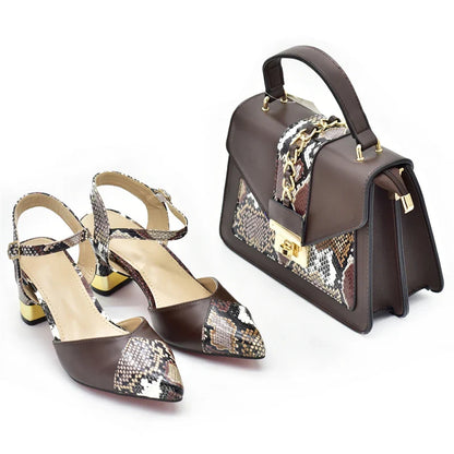 Chic women's high heel pumps with a 7.5cm heel, made from premium PU material, presented with a matching elegant handbag.