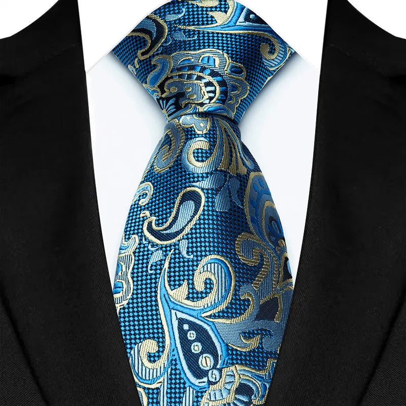 Close-up view of a premium floral jacquard woven necktie in a sophisticated design, showcasing intricate craftsmanship.