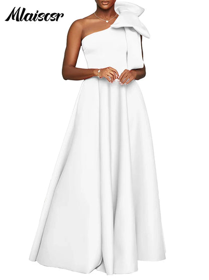 The flowing silhouette of the Mlaiscsr A-Line Evening Dress highlighting its floor-length design, perfect for evening events and gala occasions.