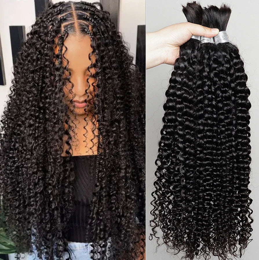 Elegant natural black bulk hair for braiding, embodying the beauty of Indian Remy jerry curly hair for stunning hairstyles.