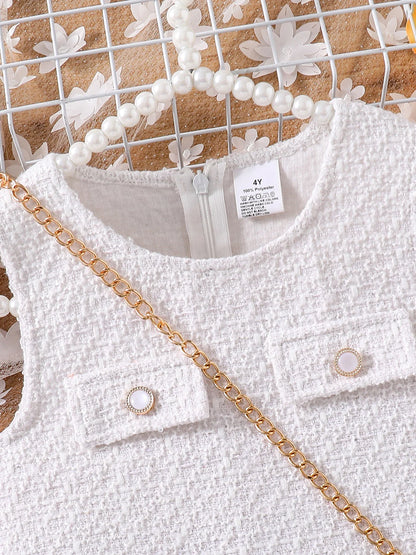 Stylish Autumn Princess dress for girls aged 4-6Y featuring a chic vest design and pleated skirt, made from high-quality polyester for ultimate comfort.