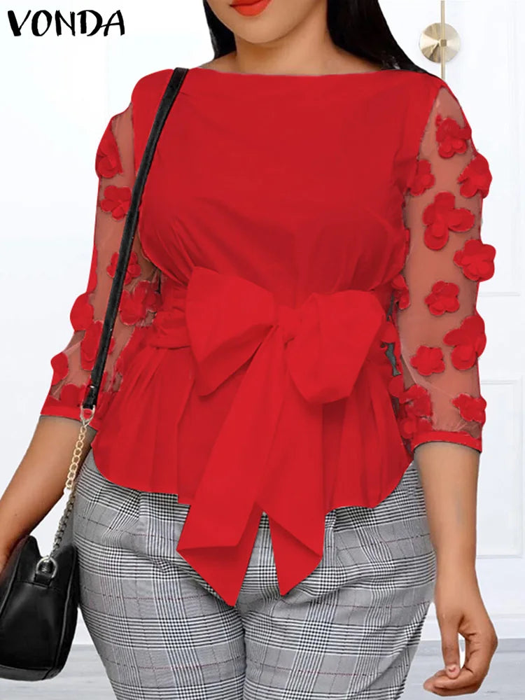 Sophisticated loose fit Top with sashes, crafted from lightweight Polyester fibre, perfect for middle-aged women seeking fashionable comfort.