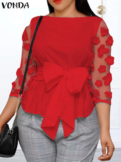 Sophisticated loose fit Top with sashes, crafted from lightweight Polyester fibre, perfect for middle-aged women seeking fashionable comfort.