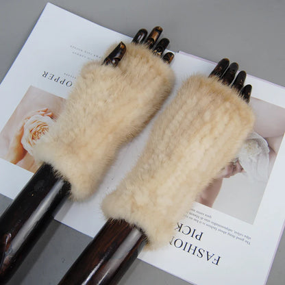 Close-up of Luxury Women's 100% Real Mink Fur Gloves showcasing exquisite craftsmanship and soft texture.