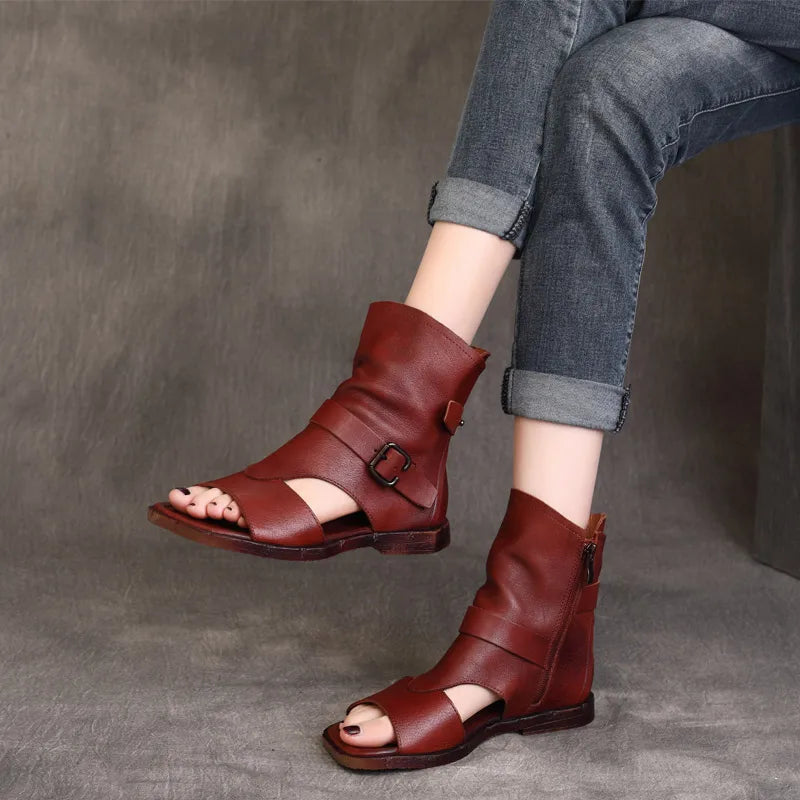 Sophisticated casual sandals for women, designed from premium leather with a low flat heel, perfect for summer sophistication.