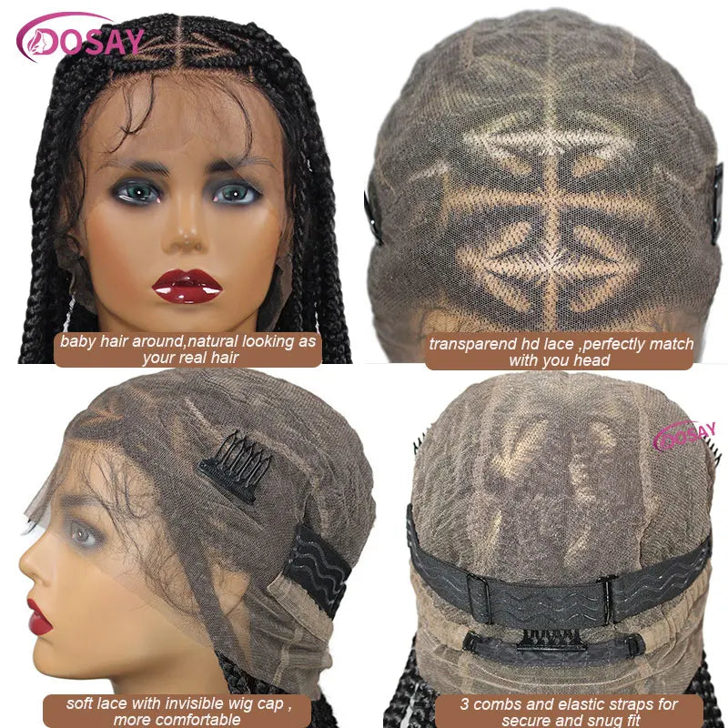 Model showcasing the 36-inch Premium Heart Box Braided Lace Front Wig, styled elegantly with Goddess Locs, perfect for chic and trendy women seeking a luxurious hairstyle.