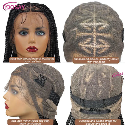 Model showcasing the 36-inch Premium Heart Box Braided Lace Front Wig, styled elegantly with Goddess Locs, perfect for chic and trendy women seeking a luxurious hairstyle.