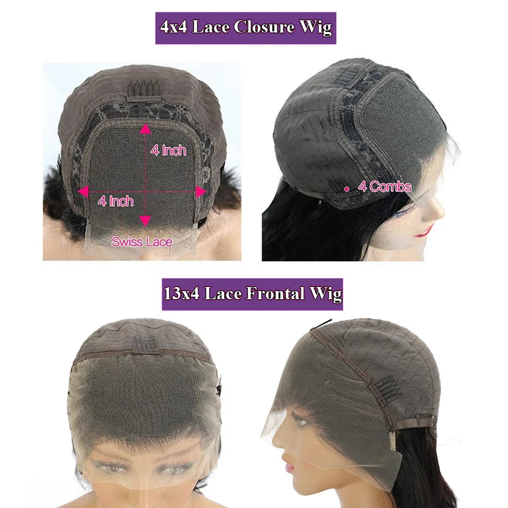 Close-up view of the Luxurious 13x4 Straight Short Bob Wig showcasing 200% Remy Human Hair with a transparent lace frontal, ideal for elegant and sophisticated hairstyles.