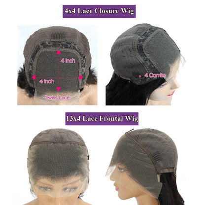 Close-up view of the Luxurious 13x4 Straight Short Bob Wig showcasing 200% Remy Human Hair with a transparent lace frontal, ideal for elegant and sophisticated hairstyles.