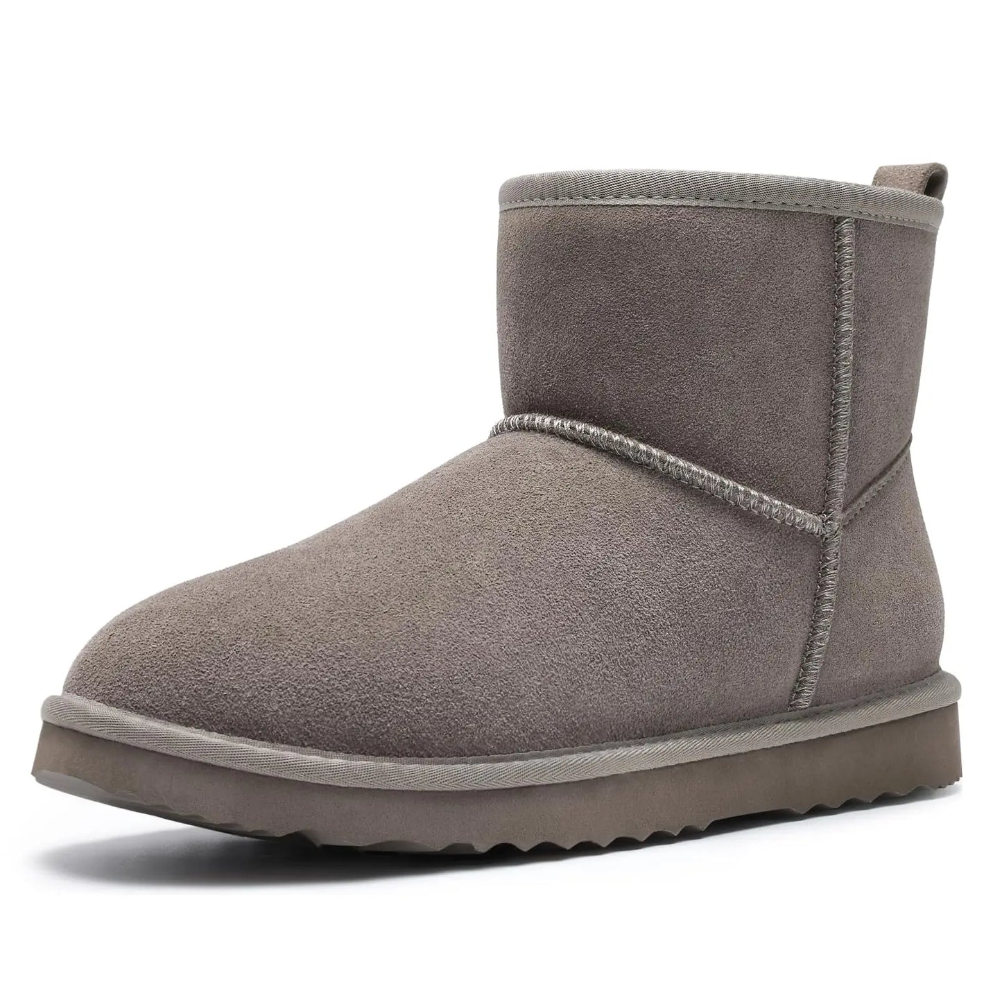 Elegant women's plush suede ankle snow boots with a luxurious slip-on design, perfect for winter wear.