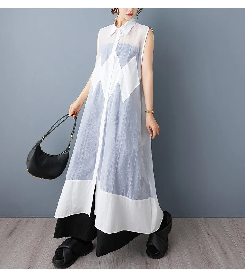 Versatile NYFS Plus Size Shirt Dress in luxurious fabric, combining casual elegance with a unique splicing design, perfect for summer outings.