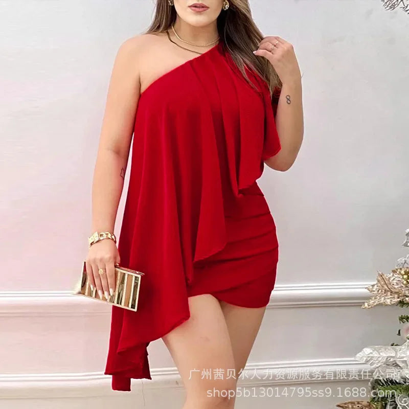 Mid-calf length A-line dress, featuring a flattering fit for women, ideal for workplace style or glamorous evening events.