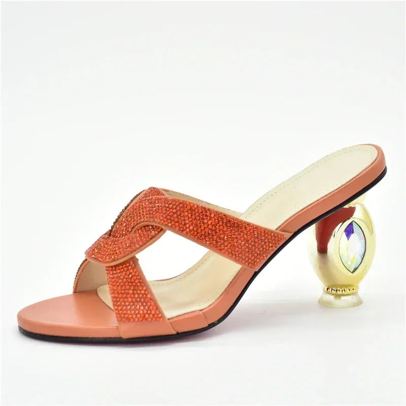 Dazzling gold open toe party pumps with a square heel, tailored for elegance and comfort in summer occasions.