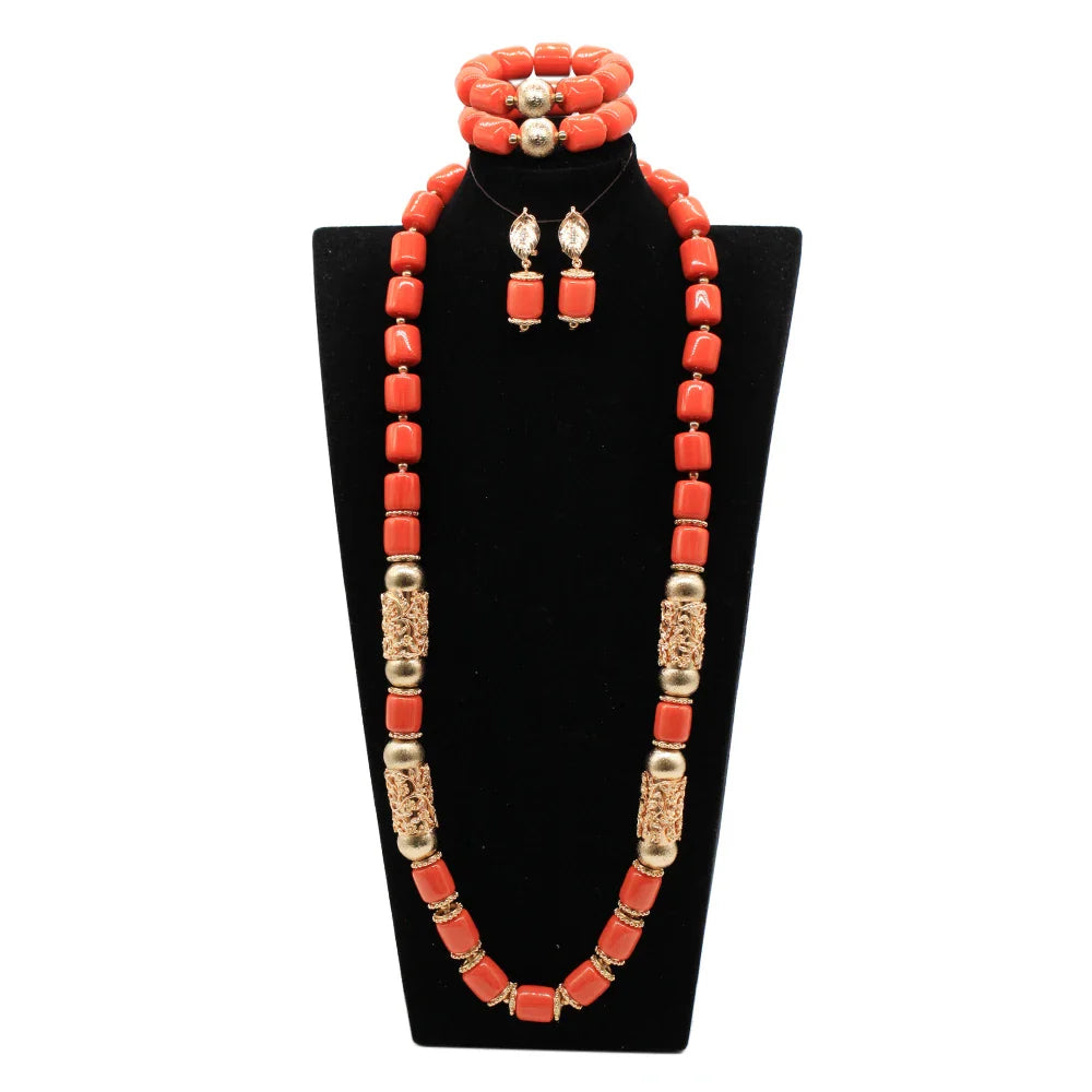 Complete luxury African beads jewelry set showcasing the statement necklace, earrings, and bracelet elegant ensemble for party occasions.