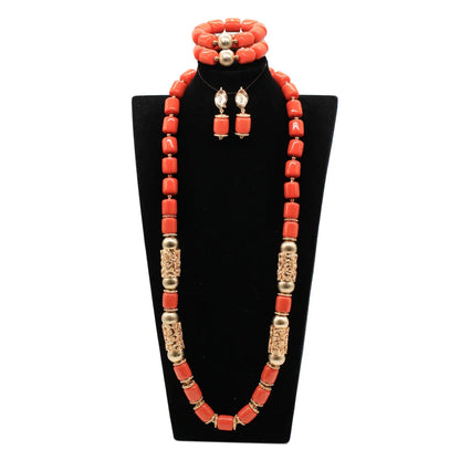 Complete luxury African beads jewelry set showcasing the statement necklace, earrings, and bracelet elegant ensemble for party occasions.