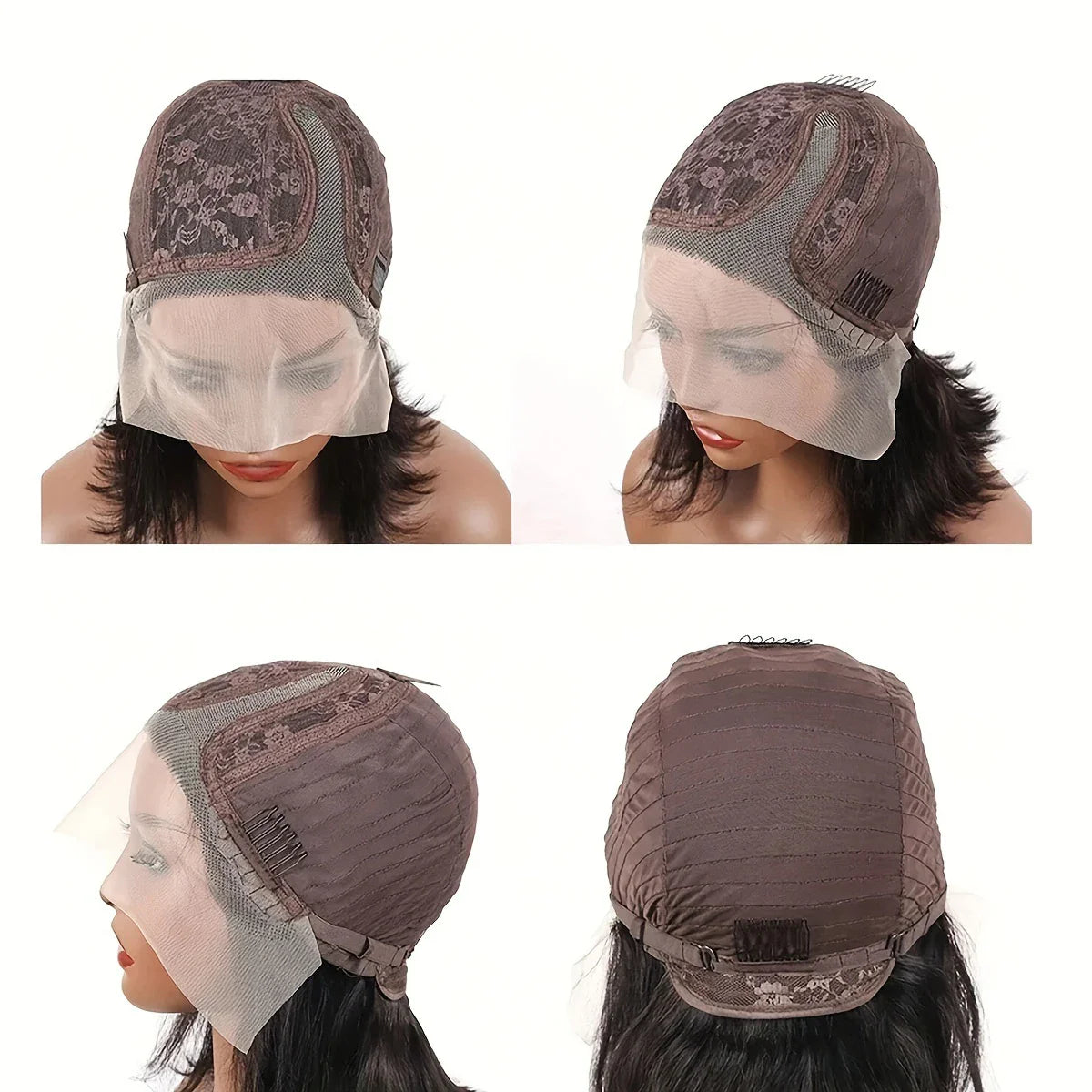 Detailed view of the straight texture and softness of the luxurious Brazilian human hair bob wig, perfect for stylish, high-end looks.