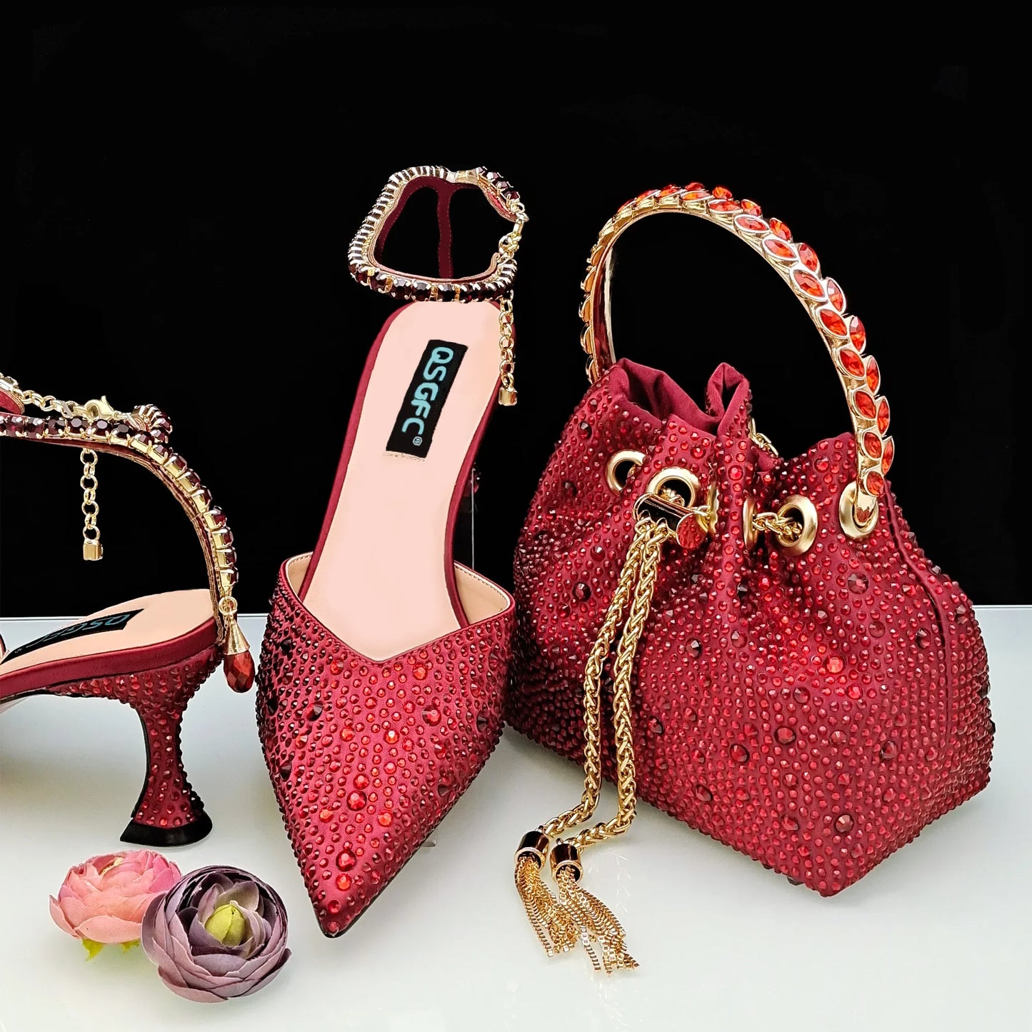 Chic women's slingback pumps showcasing dazzling glitter and delicate rhinestone detailing, ideal for special occasions.