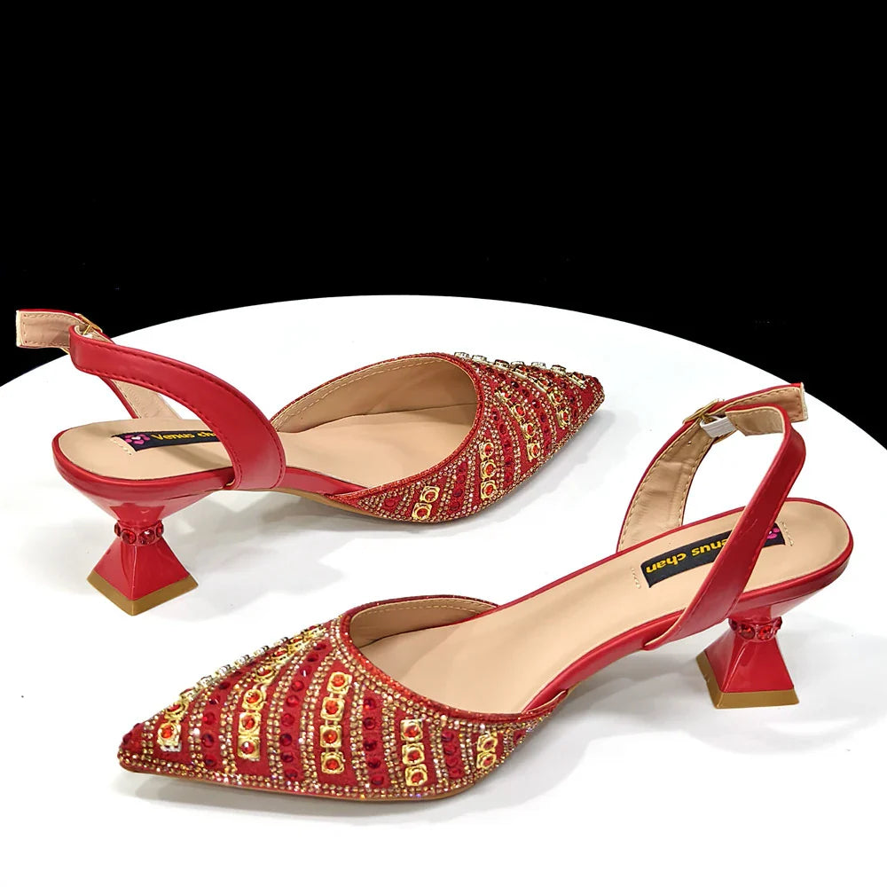 Elegant Women's Italian Design High Spike Heels adorned with rhinestones, perfect for summer weddings.