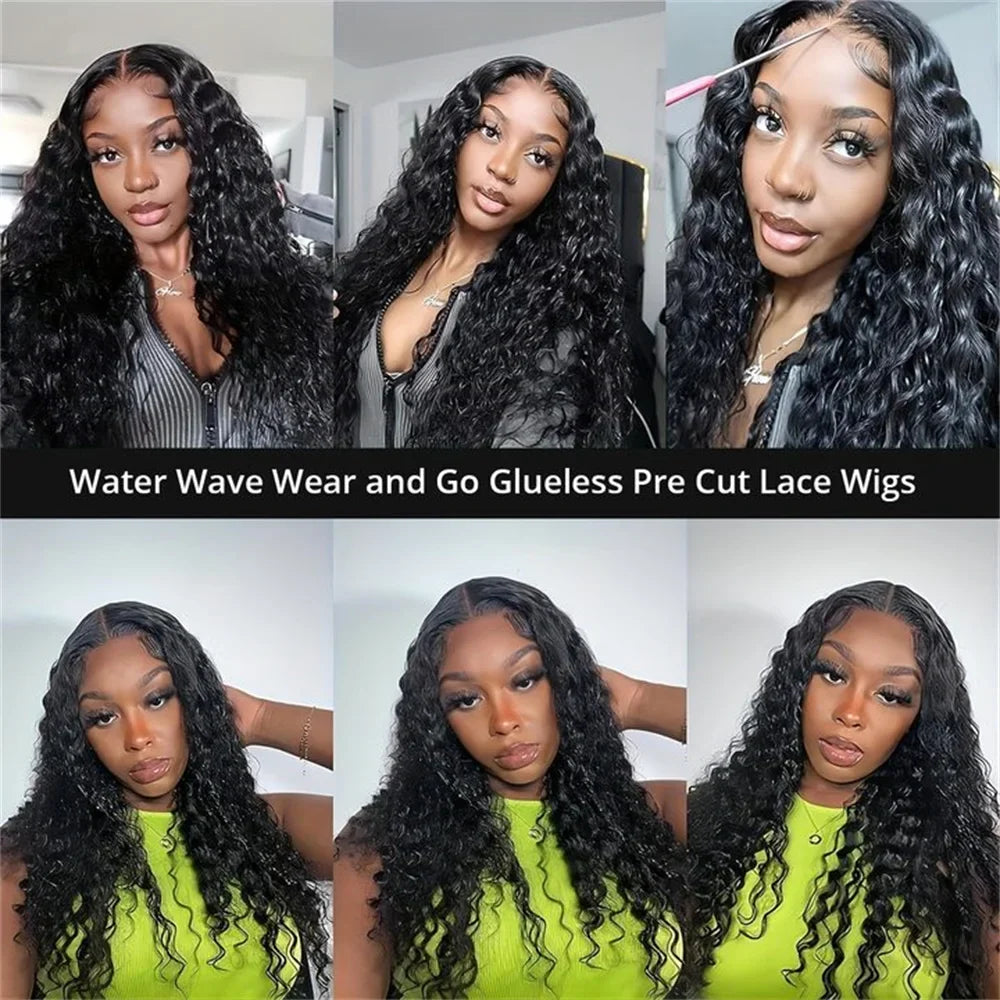Elegant long water wave lace closure wig, 26+ inches, made with Swiss lace for a seamless and comfortable fit.