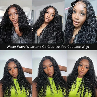 Elegant long water wave lace closure wig, 26+ inches, made with Swiss lace for a seamless and comfortable fit.