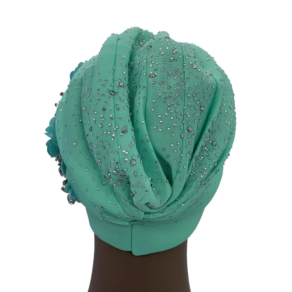 African turban cap styled as a fashionable hat hijab, featuring a sweet girl style with slight stretch for comfort and elegance.