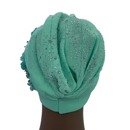 African turban cap styled as a fashionable hat hijab, featuring a sweet girl style with slight stretch for comfort and elegance.