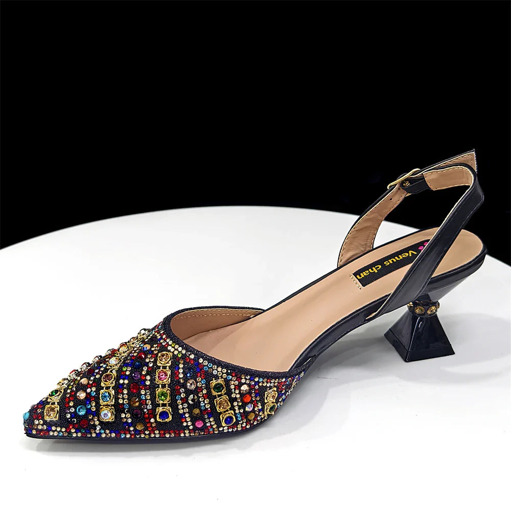 Elegant women's Italian design pumps featuring high spike heels adorned with rhinestones, perfect for weddings and upscale occasions.