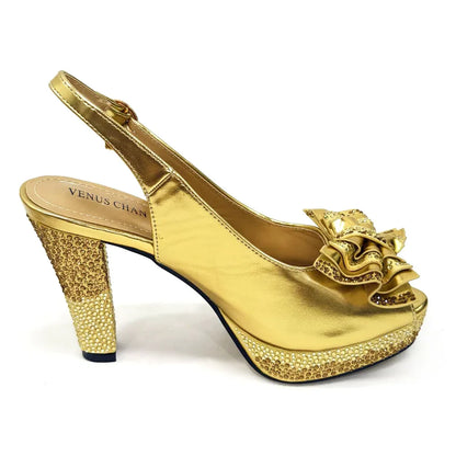 Detail of Spike Heels on Venus Chan’s Open Toe Diamond Pumps, illustrating the high-fashion design and luxurious appeal for confident women.