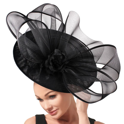 Stylish women's fascinator hat featuring a striking floral hair clip, ideal for party occasions and special events.